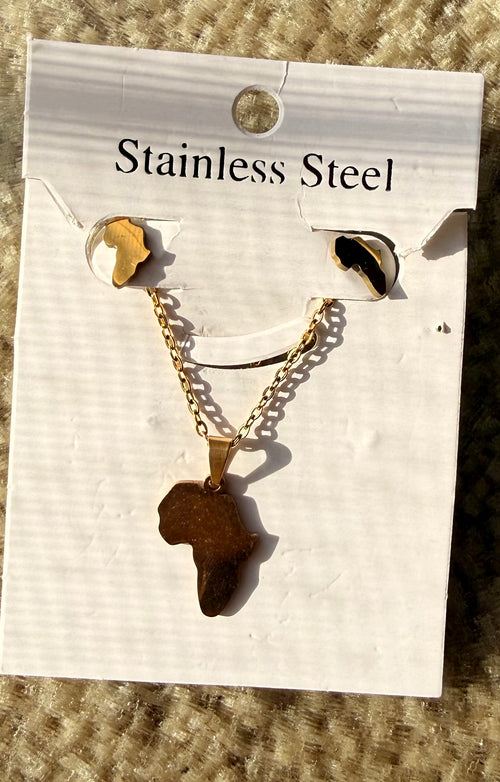 Africa Map Stainless Steel Necklace & Earrings Set